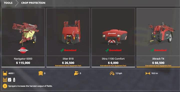 W kategorii opryskiwaczy otrzymujemy trzy maszyny będące niemal identyczne w parametrach, co urządzenia standardowe - Farming Simulator 19: Kverneland & Vicon Equipment Pack - Farming Simulator 19 - poradnik do gry