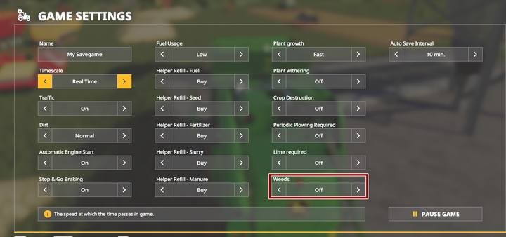 Możesz wyłączyć chwasty, jeśli sobie z nimi nie radzisz - Farming Simulator 19: Zboża - uprawa, porady - Farming Simulator 19 - poradnik do gry