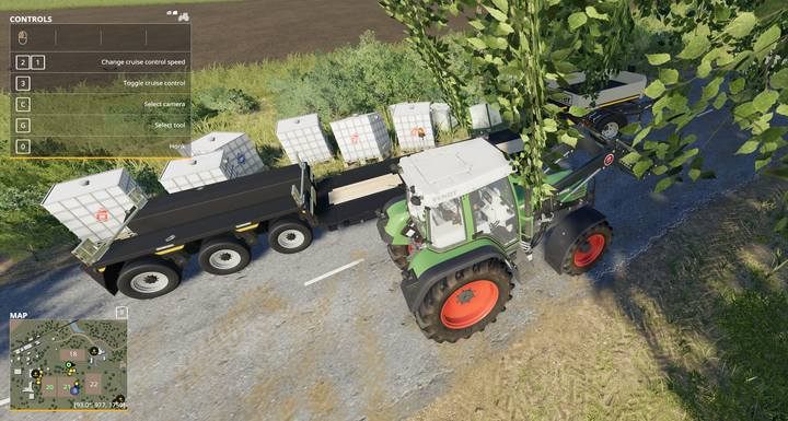 Przedmioty ułożone na naczepie niskopodłogowej otrzymują sporą stabilność podczas jazdy, a potem łatwo je rozładować - Farming Simulator 19: Zbiorniki maszyn - jak napełniać? - Farming Simulator 19 - poradnik do gry