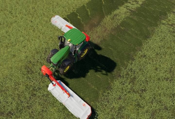 Dwie połączone kosiarki marki KUHN - Farming Simulator 19: Trawa, siano i kiszonka - poprawa jakości plonów - Farming Simulator 19 - poradnik do gry