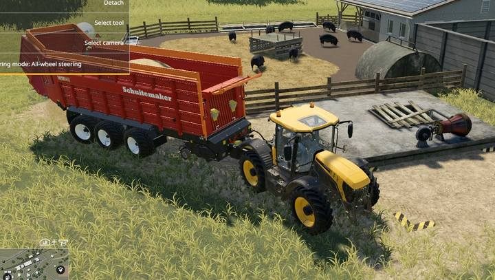 Słomę możesz wysypać bezpośrednio z przyczepy samozbierającej, w oznaczonym miejscu na rogu zagrody - Farming Simulator 19: Świnie - hodowla - Farming Simulator 19 - poradnik do gry