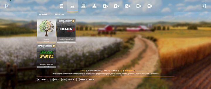 Do poprawnego działania modyfikacji zalecana jest rozgrywka na nowym stanie zapisu gry - Farming Simulator 19: Seasons 19 - podstawy - Farming Simulator 19 - poradnik do gry