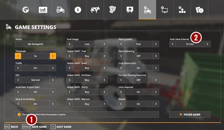 W Farming Simulator 19 gra zapisuje się automatycznie w interwałach 5-10-15 minut - możesz zmienić to ustawienie w opcjach gry, lub wyłączyć automatyczny zapis - Farming Simulator 19: Zapis gry - jak? - Farming Simulator 19 - poradnik do gry