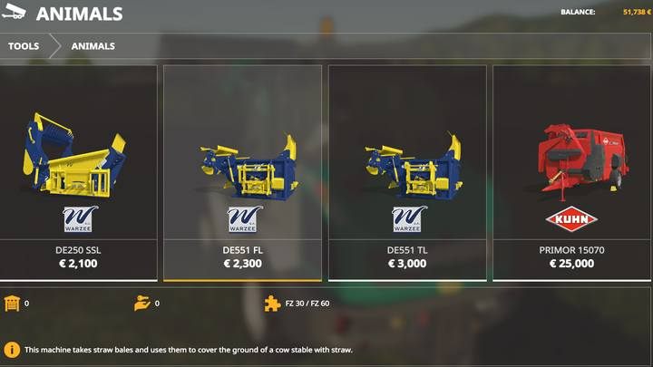 Jeśli używasz słomy w formie bel, do rozsypania jej w zagrodzie będziesz musiał użyć jednej z maszyn marki Warzee lub KUHN PRIMOR 15070 - Farming Simulator 19: Maszyny do hodowli zwierząt - Farming Simulator 19 - poradnik do gry