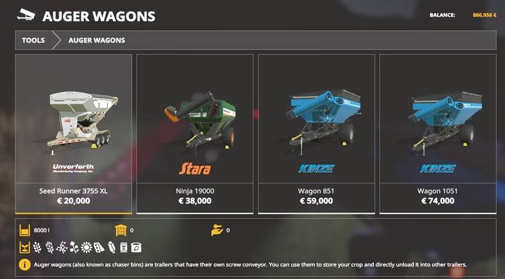 Dostępnych jest kilka modeli wozów przeładunkowych - Farming Simulator 19: Kombajn zbożowy - jak zwiększyć pojemność? - Farming Simulator 19 - poradnik do gry