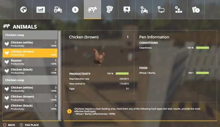 Kury zakupisz stając przed bramą kurnika; stąd również sprzedasz ich nadmiar - Farming Simulator 19: Kury - hodowla - Farming Simulator 19 - poradnik do gry