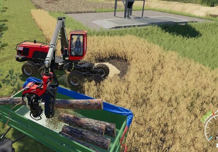 Możesz także skorzystać z małej przyczepki i ścinać bele bezpośrednio do niej - Farming Simulator 19: Obróbka drzew - ścinka, pnie, sprzedaż - Farming Simulator 19 - poradnik do gry