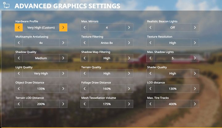 Nie ustawiaj opcji związanych z odległością rysowania na minimum - powoduje to, że przy pokonywaniu nawet niedużych odległości obiekty będą generowane na nowo i może spowodować to lagi - Farming Simulator 19: Wymagania sprzętowe - Farming Simulator 19 - poradnik do gry