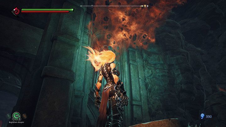 Podejdź do statuy widocznej na powyższym obrazku i wykonaj podwójny skok w taki sposób, aby podpalić pajęczynę - Esencje w grze Darksiders 3 - Darksiders 3 - poradnik do gry