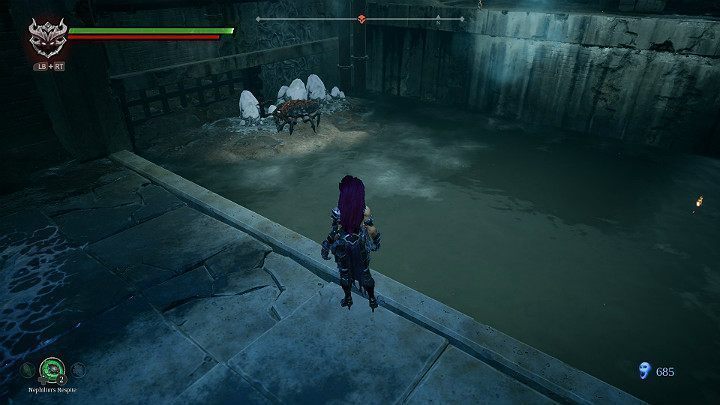 Po prawej stronie widać odłamek, ale zanim go zbierzesz wyeliminuj w pierwszej kolejności widocznego z lewej strony przeciwnika - Zaświaty | Solucja do gry Darksiders 3 - Darksiders 3 - poradnik do gry