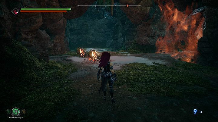 Rzuć żukiem w stronę palącej substancji i poczekaj, aż obydwa stworzenia zaczną płonąć żywym ogniem - Zaświaty | Solucja do gry Darksiders 3 - Darksiders 3 - poradnik do gry