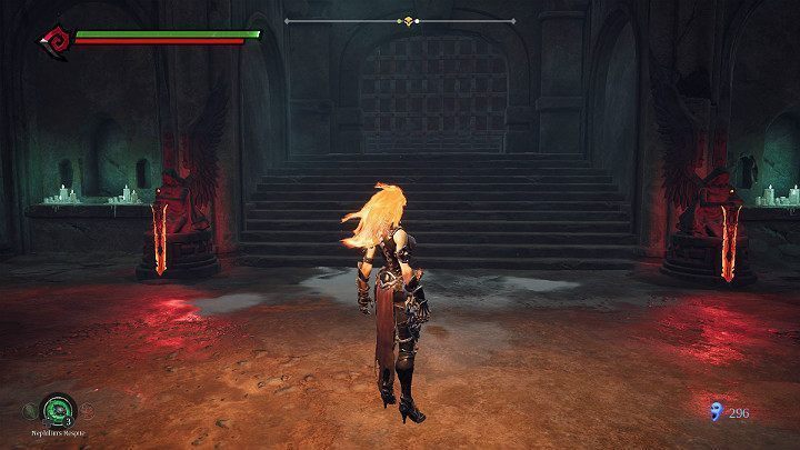 Gdy uda Ci się poprawnie wykonać zadanie, obydwa miecze zaświecą się na czerwono i wrota zaczną się otwierać - Esencje cz. 2 - Katakumby | Solucja do gry Darksiders 3 - Darksiders 3 - poradnik do gry