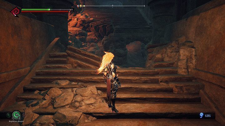 Po pokonaniu wroga odwróć się w stronę schodów i wejdź do niskiego tunelu - Esencje cz. 2 - Katakumby | Solucja do gry Darksiders 3 - Darksiders 3 - poradnik do gry