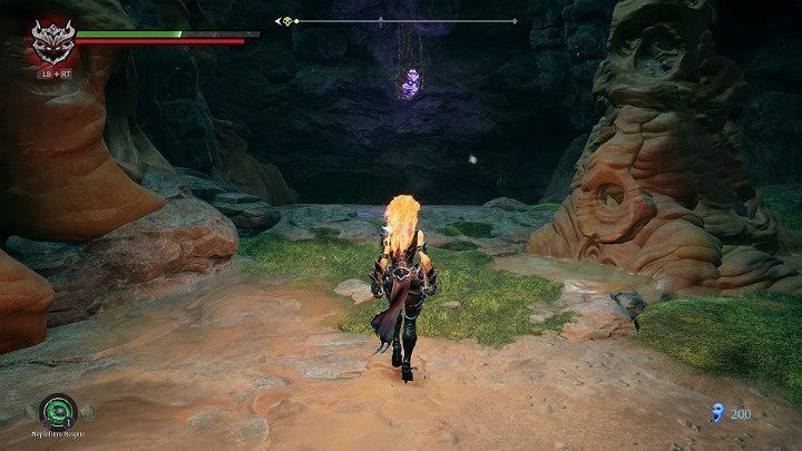 Z prawej strony znajduje się kokon z fioletową substancją, a z lewej strony znajdziesz żuka - Zaświaty cz.2 | Solucja do gry Darksiders 3 - Darksiders 3 - poradnik do gry