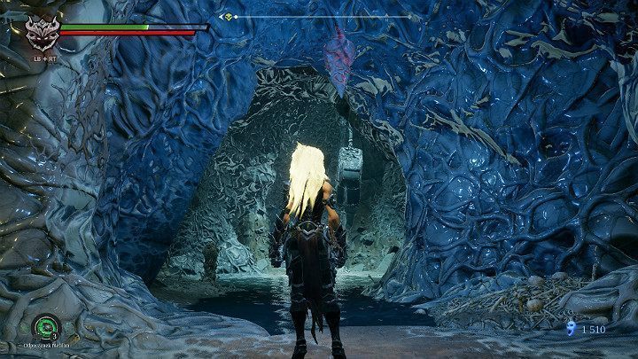 Gdy odwrócisz się w lewą stronę i spojrzysz do góry, znajdziesz kokon podwieszony pod sufitem - Zaświaty cz.2 | Solucja do gry Darksiders 3 - Darksiders 3 - poradnik do gry