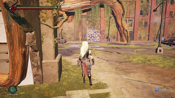 Gdy wyjrzysz na zewnątrz, zauważysz kolejną fioletową ścianę - Schronienie cz.2 | Solucja do gry Darksiders 3 - Darksiders 3 - poradnik do gry