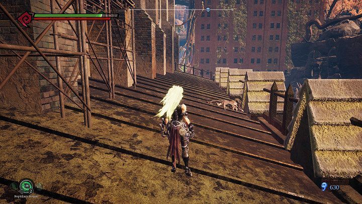 Zbierz przedmiot i zeskocz na dół, a następnie wejdź do budynku - Schronienie cz.2 | Solucja do gry Darksiders 3 - Darksiders 3 - poradnik do gry