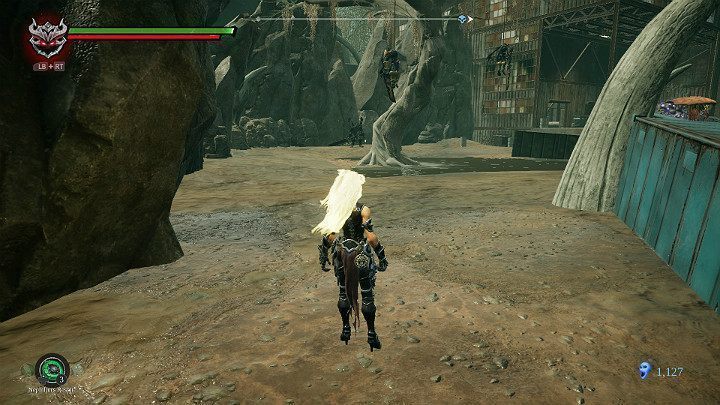 Przed Tobą drzewo z 2 wisielcami, a za nimi mocniejszy przeciwnik za którego pokonanie otrzymasz artefakt - Ziemia Kości | Solucja do gry Darksiders 3 - Darksiders 3 - poradnik do gry