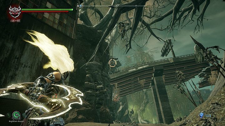 Na całej lokacji rozwieszone są szkielety aniołów, jak i szkieletowi przeciwnicy - Drzewo wisielca - Darksiders 3 - poradnik do gry