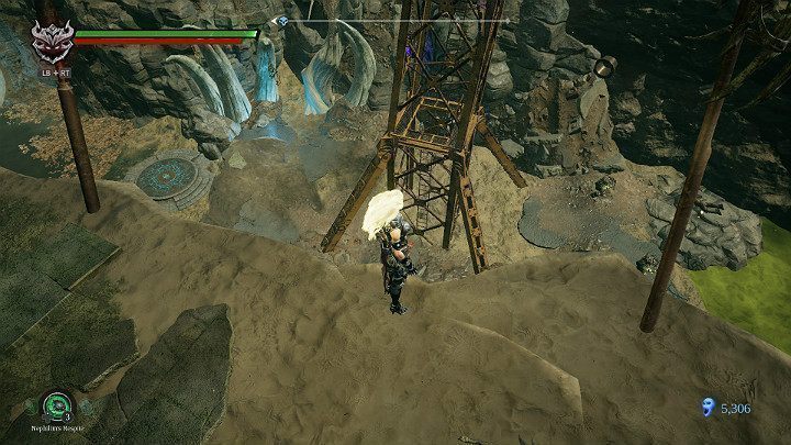 Na dole masz do zlikwidowania dwóch przeciwnik i jeden przedmiot do zebrania - Drzewo wisielca - Darksiders 3 - poradnik do gry