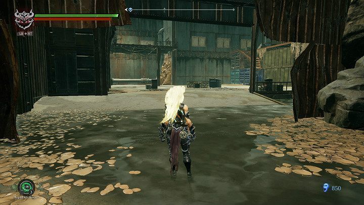 Zanim wejdziesz do tego hangaru upewnij się, że uzupełniłeś punkty zdrowia i przygotuj się na walkę - Zatopiona dzielnica - Darksiders 3 - poradnik do gry