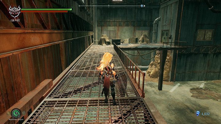 Po zakończonej walce wskocz na balkon z lewej strony i zbierz przedmiot za skrzyniami - Zatopiona dzielnica - Darksiders 3 - poradnik do gry
