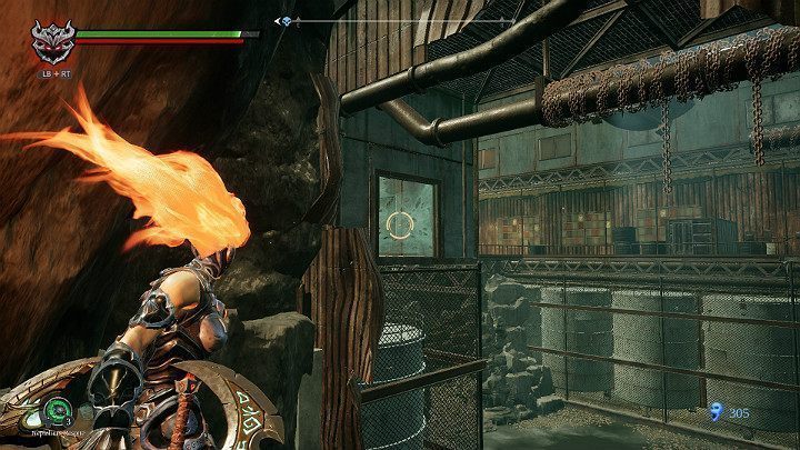 Gdy wylądujesz, odwróć się i skieruj wzrok w stronę przejścia - Zatopiona dzielnica - Darksiders 3 - poradnik do gry