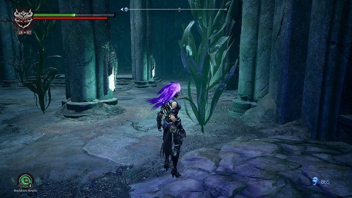 Na filarach są dwa kryształy, które musisz uderzyć niemal jednocześnie, aby otworzyć wrota - Zapomniane jezioro | Solucja do gry Darksiders 3 - Darksiders 3 - poradnik do gry