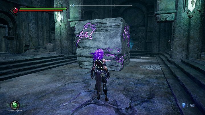 Ustaw bryłę na przycisku, aby odsłonić kryształ w niszy u góry, po drugiej stronie pomieszczenia - Zapomniane jezioro | Solucja do gry Darksiders 3 - Darksiders 3 - poradnik do gry