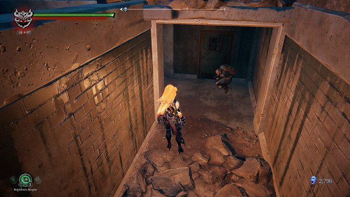 Przeskocz nad ścianą i uratuj pierwszego człowieka w Zapomniane jezioro - Zapomniane jezioro | Solucja do gry Darksiders 3 - Darksiders 3 - poradnik do gry