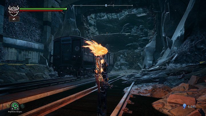 Uderz w wagon, aby przesunąć go bliżej półki skalnej - Zatopiony tor | Solucja do gry Darksiders 3 - Darksiders 3 - poradnik do gry