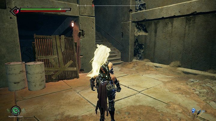 Za barykadą znajdziesz jeden przedmiot - Wyjście z kanałów | Solucja do gry Darksiders 3 - Darksiders 3 - poradnik do gry