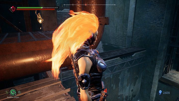 Wskakując na wyższy poziom kanałów zwróć uwagę na jeden przedmiot unoszący się za rurą - Wyjście z kanałów | Solucja do gry Darksiders 3 - Darksiders 3 - poradnik do gry