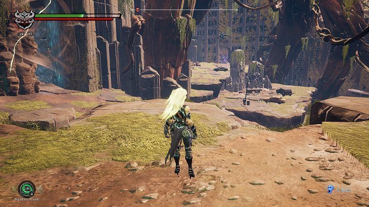 W pierwszej kolejności idź w prawą stronę, wzdłuż ściany i przeskocz nad rozpadliną, aby zdobyć jeden przedmiot - Droga do lokacji Blizna | Solucja do gry Darksiders 3 - Darksiders 3 - poradnik do gry