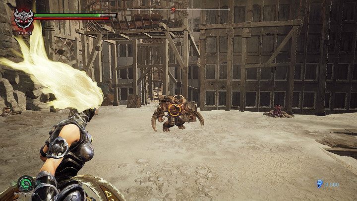 Najłatwiejszym sposobem na pokonanie tego przeciwnika jest ustawienie się na krótkim i niskim balkonie i rzucanie w niego Zbawieniem - Blizna | Solucja do gry Darksiders 3 - Darksiders 3 - poradnik do gry