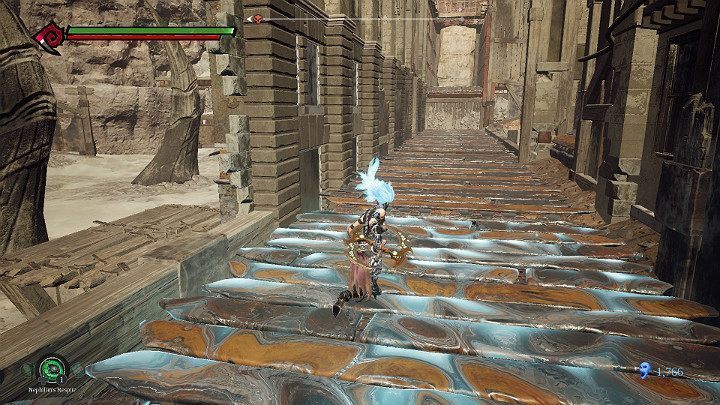 Gdy dojdziesz do taśmociągu, musisz skorzystać z esencji zamrażania, aby unieruchomić mechanizm - Niziny - Blizna | Solucja do gry Darksiders 3 - Darksiders 3 - poradnik do gry