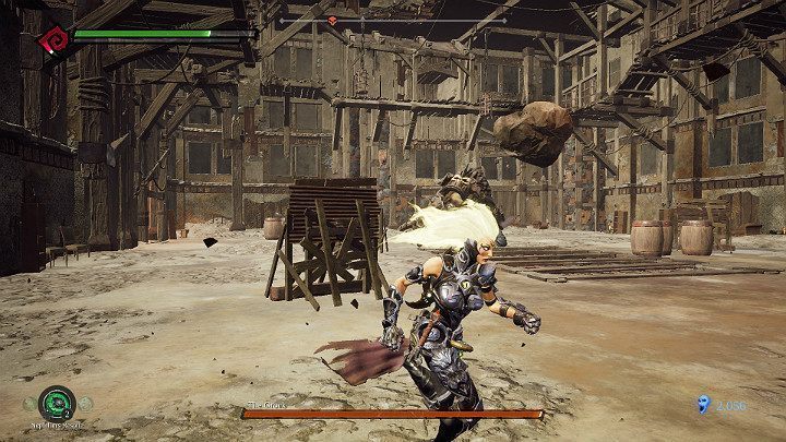 Przeciwnik nie stanowi wielkiego zagrożenia więc wystarczy unikać latających kamieni i powolnych ataków jego broni - Niziny - Blizna | Solucja do gry Darksiders 3 - Darksiders 3 - poradnik do gry