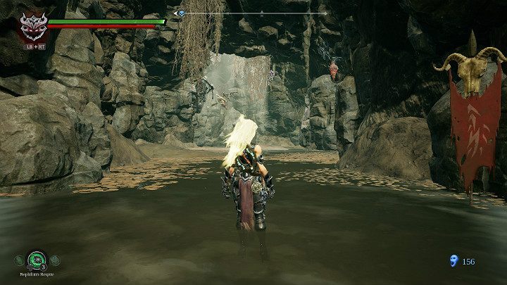 Z prawej strony wisi kokon z Kępą Mar - Ziemia Kości cz. 2 (Zatopiona dzielnica) | Solucja do gry Darksiders 3 - Darksiders 3 - poradnik do gry