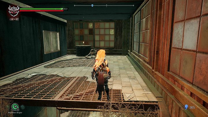 Wykonaj podwójny skok, aby wskoczyć na wyższe piętro tego pomieszczenia i zbierz przedmiot - Ziemia Kości cz. 2 (Zatopiona dzielnica) | Solucja do gry Darksiders 3 - Darksiders 3 - poradnik do gry