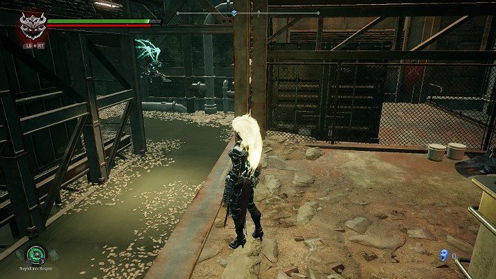 Z prawej strony trafisz na kilku przeciwników - Ziemia Kości cz. 2 (Zatopiona dzielnica) | Solucja do gry Darksiders 3 - Darksiders 3 - poradnik do gry