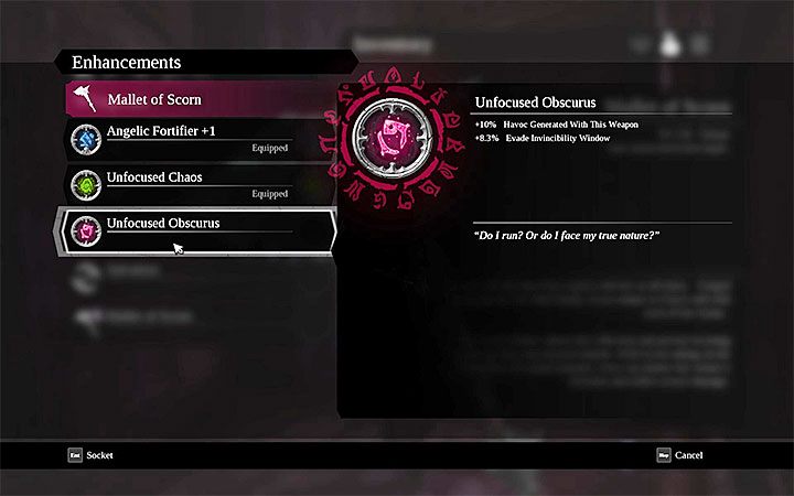 Wybierz udoskonalenie z listy posiadanych i potwierdź chęć zamontowania go - Jak zamontować udoskonalenie broni w Darksiders 3? - Darksiders 3 - poradnik do gry