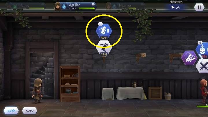 Jeśli chcesz przejść po półkach musisz kliknąć aktywność ukazaną na screenie powyżej - Jak uniknąć walki w Assassins Creed Rebellion? - Assassins Creed Rebellion - poradnik do gry