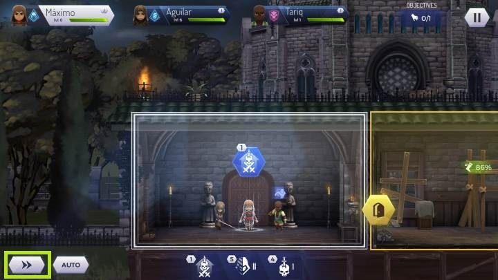 Aby uruchomić przyśpieszenie musisz kliknąć na ikonkę oznaczoną na screenie powyżej - Jak przyśpieszyć misję w Assassins Creed Rebellion? - Assassins Creed Rebellion - poradnik do gry