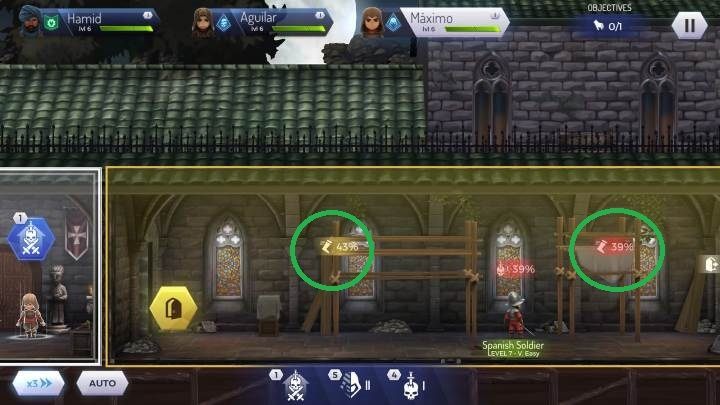 Przed wejściem do pomieszczenia możesz sprawdzić jakie szanse będzie miał w nim dany assassyn - Co oznaczają procenty w Assassins Creed Rebellion? - Assassins Creed Rebellion - poradnik do gry