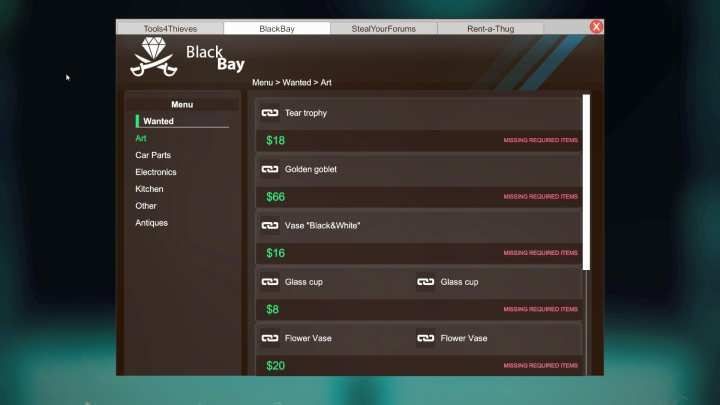 Portal BlackBay pozwala sprzedać przedmioty za lepszą cenę, niż ta oferowana przez lombard. - Kradzież i sprzedaż łupów w Thief Simulator - Thief Simulator - poradnik do gry