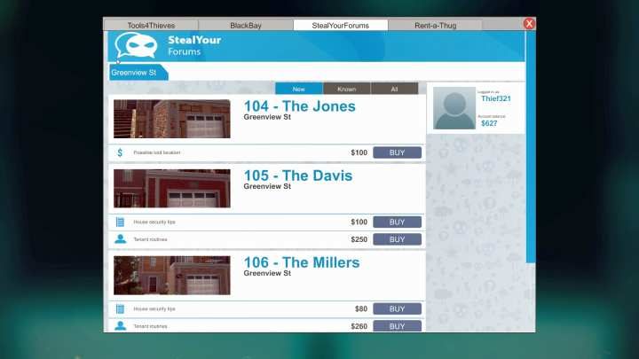 Zakładka StealYourForums pozwala zakupić wskazówki, między innymi rozkłady dnia domowników. - Jak kraść i nie dać się złapać w Thief Simulator - Thief Simulator - poradnik do gry