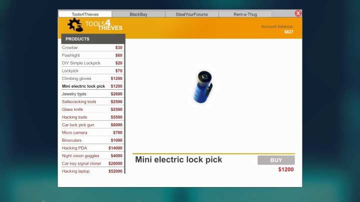 Narzędzia kupisz z poziomu zakładki Złodziejskie Narzędzia (Tools4Thieves). - Dostępne narzędzia kradzieży w Thief Simulator - Thief Simulator - poradnik do gry