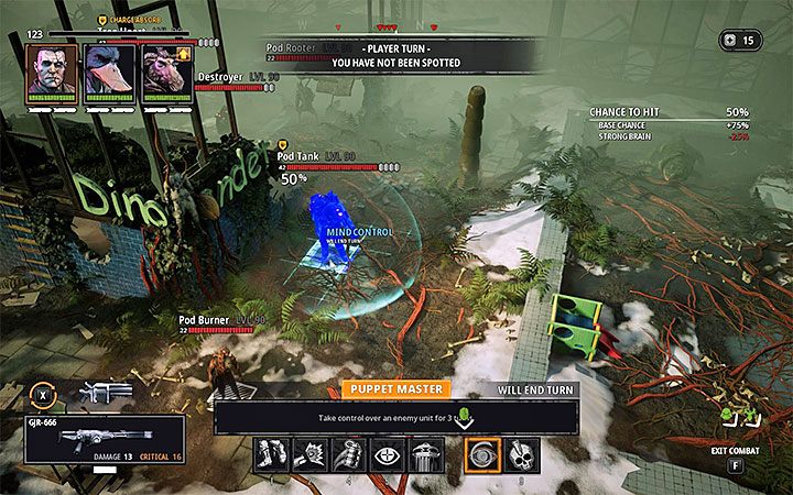 W pobliżu każdego z serc przebywa Sect Tank i podobnie jak w wielu poprzednich bitwach podjęcie próby użycia na nim umiejętności Puppeteer jest najlepszym sposobem na rozpoczęcie walk - Ogród Jyko | Solucja Mutant Year Zero Seed of Evil - Mutant Year Zero - poradnik do gry