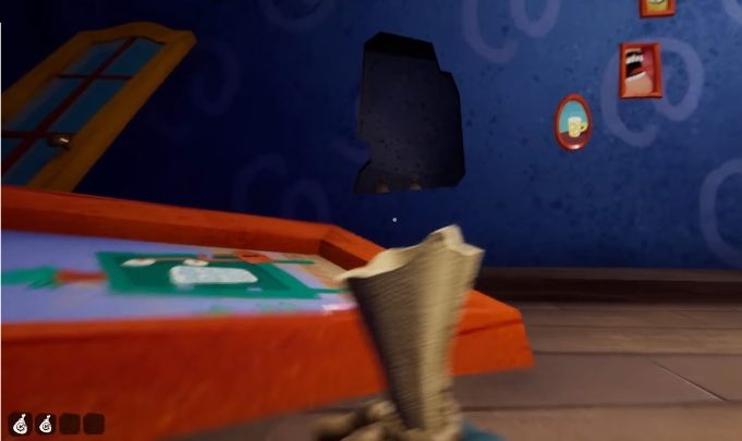 Gdy już dostaniesz się do pokoju ściągnij ze ściany obraz, a z dziury wyjmij dwie saszetki z pieniędzmi - Jak zdobyć złoty klucz w Hello Neighbor Hide and Seek? - Hello Neighbor Hide and Seek - poradnik do gry