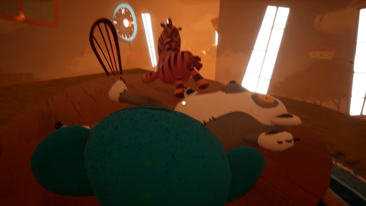 Jedna zebra leży na stoliku, koło lemura, na samym szczycie kamiennej góry - Lokalizacja wszystkich zabawek-zwierzątek - Hello Neighbor Hide and Seek - poradnik do gry